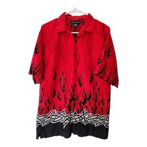 Vintage Y2K No Boundaries Flame Print Button Up Shirt Men’s Medium